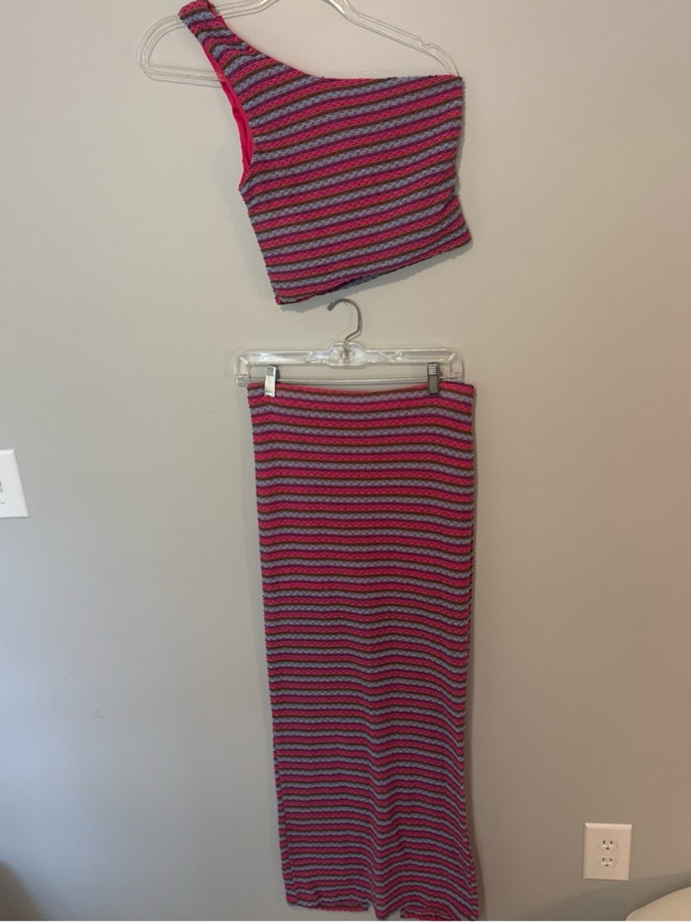 Striped Pink & Blue Knit Maxi Skirt Set